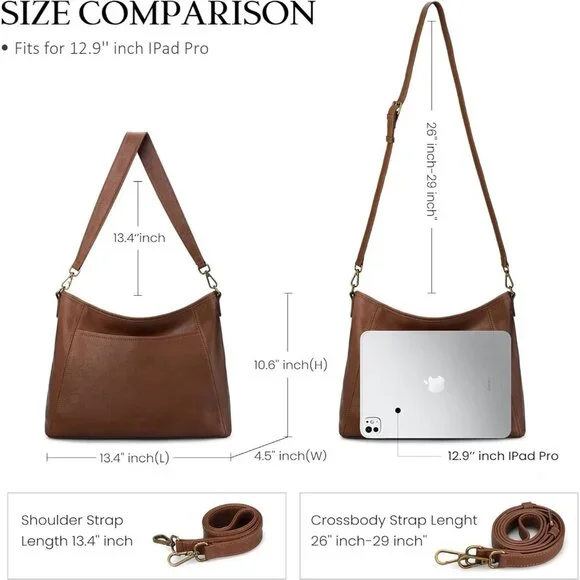 Elegant Genuine Leather Hobo Crossbody Bag with Detachable Straps - 13.39x10.63 - Picture 3 of 5